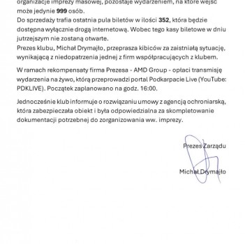 Komunikat Prezesa Zarządu